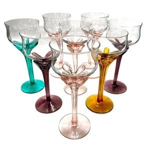 Vintage 1960s Hand Blown Colorful 8x Cordial Modern 4 Fingers Stretch Stemware